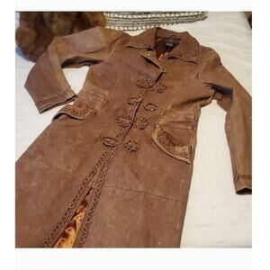 Jason Cole Trench Coat Long Distressed Genuine Leather Cowgirl Rodeo Vintage M